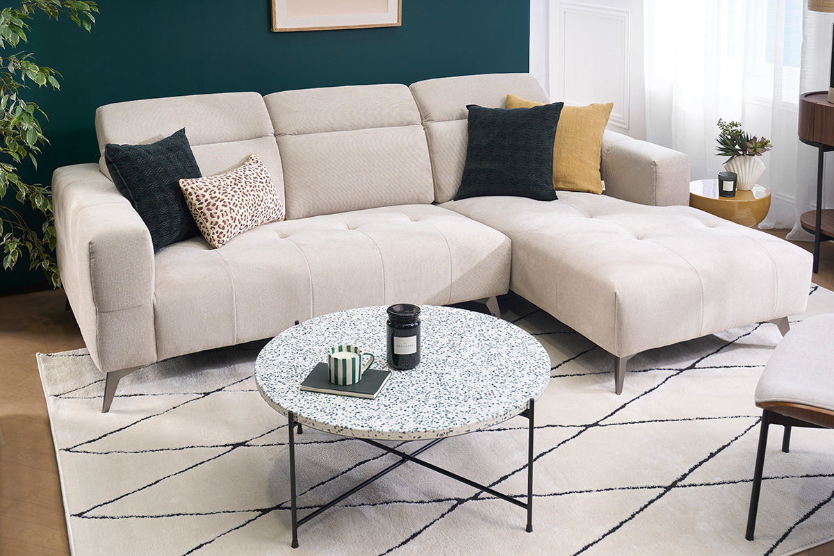 Mesa baja redonda de dise�o en terrazzo y metal negro D81 cm MEZZO