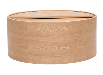 Mesa baja redonda de madera clara de fresno con bandeja giratoria y almacenamiento D80 cm DALI