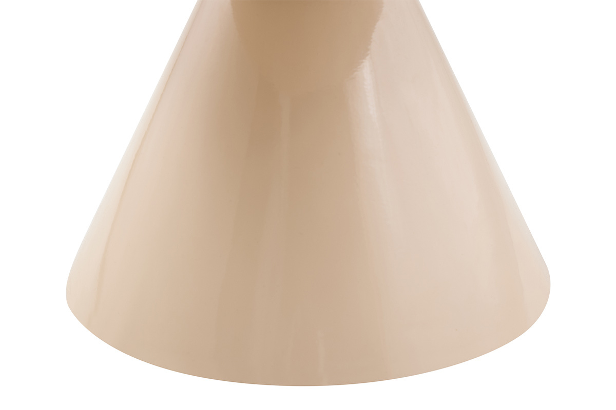 Detalle del pie cil�ndrico de la mesa auxiliar redonda de metal esmaltado beige AMINA