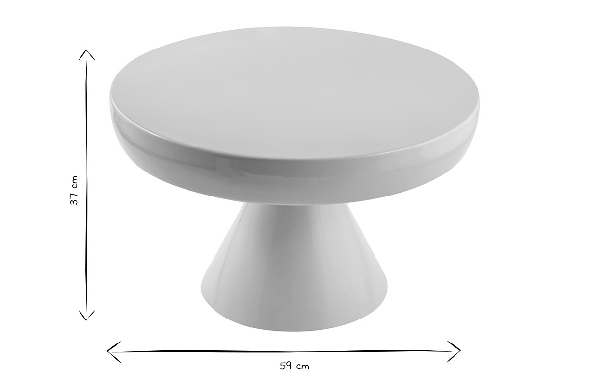 Dimensiones de la mesa de centro redonda de metal esmaltado beige D59 cm, vista desde arriba, 37 cm de altura.