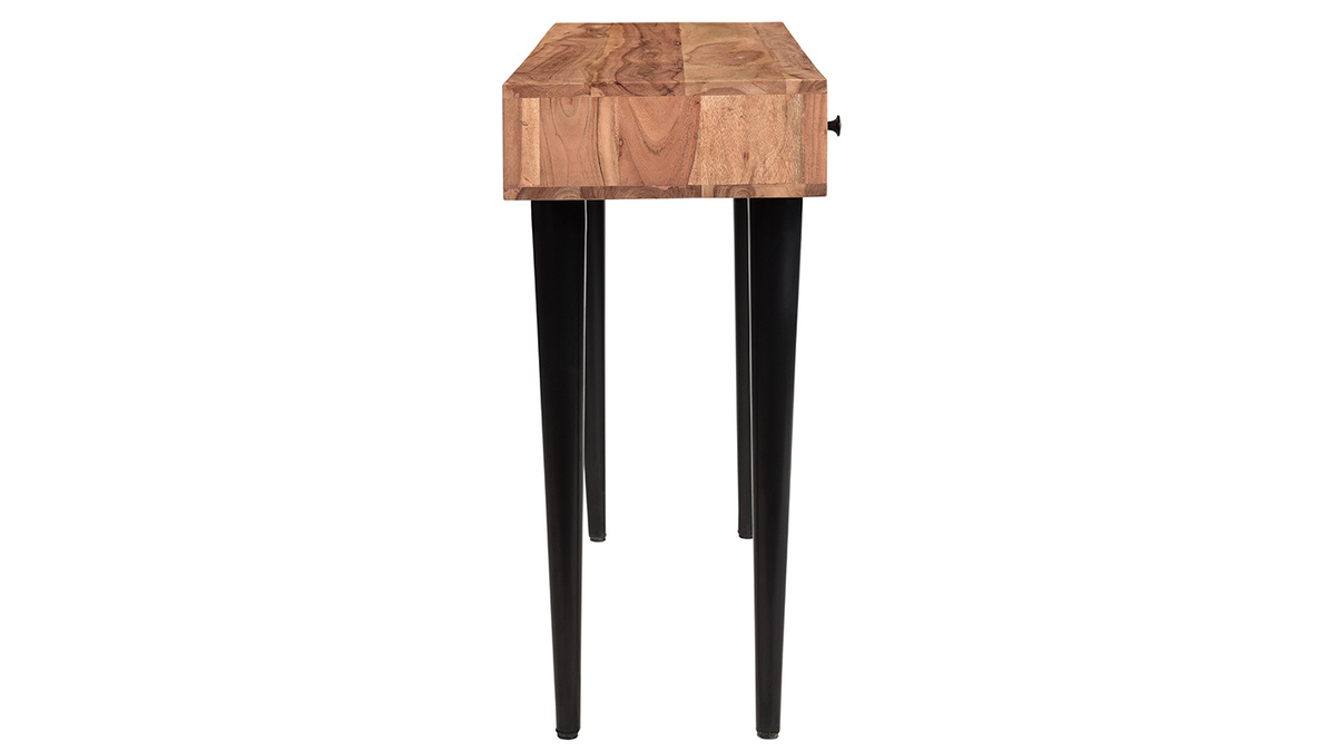 Mesa consola con 2cajones de madera de acacia maciza y metal negro 115cm LORD