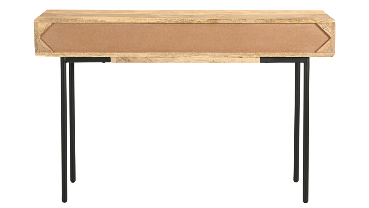 Mesa consola con 3 cajones de madera clara y maciza de mango y metal negro 120 cm JUDE