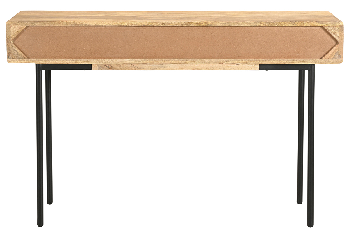 Mesa consola con 3 cajones de madera clara y maciza de mango y metal negro 120 cm JUDE