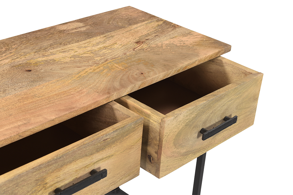 Mesa consola con 3cajones de madera de mango maciza y metal 120cm AROK