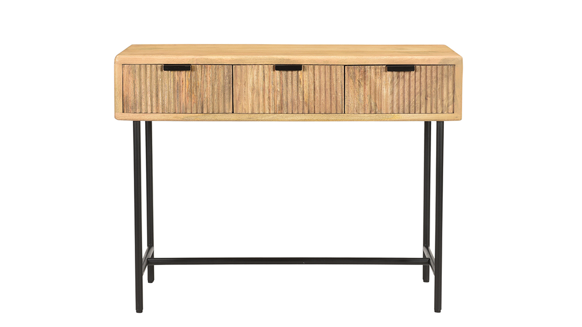 Mesa consola con 3cajones de madera de mango maciza y metal negro 100cm MORISSON