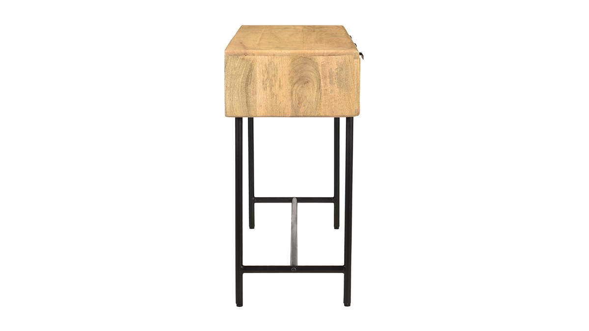 Mesa consola con 3 cajones de madera de mango maciza y metal negro 100 cm MORISSON