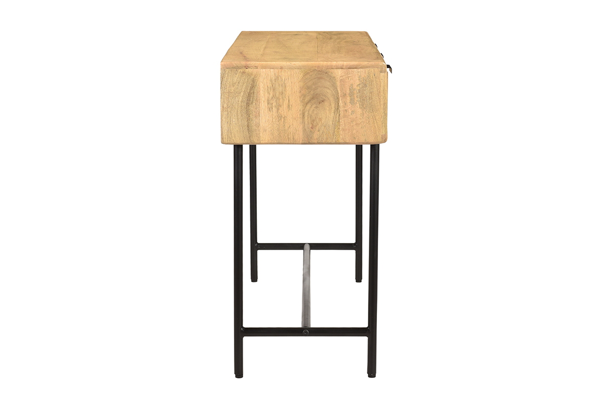 Mesa consola con 3cajones de madera de mango maciza y metal negro 100cm MORISSON