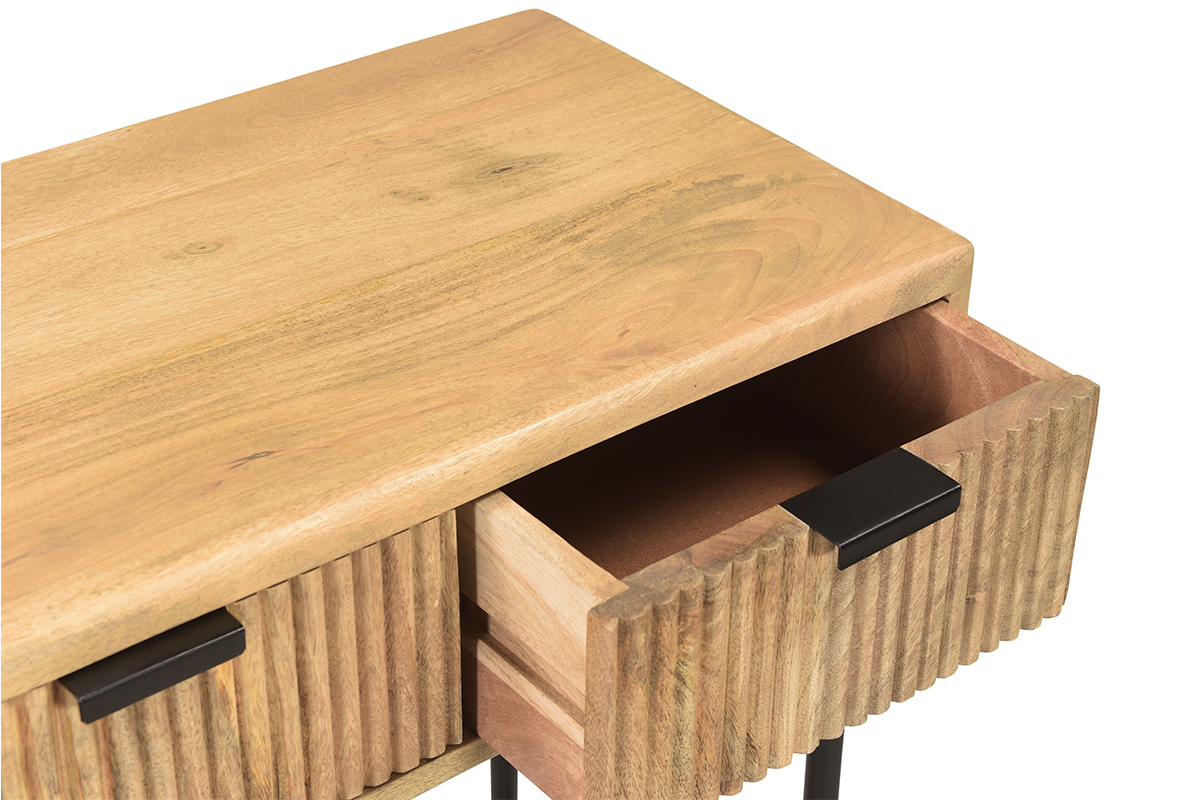 Mesa consola con 3cajones de madera de mango maciza y metal negro 100cm MORISSON