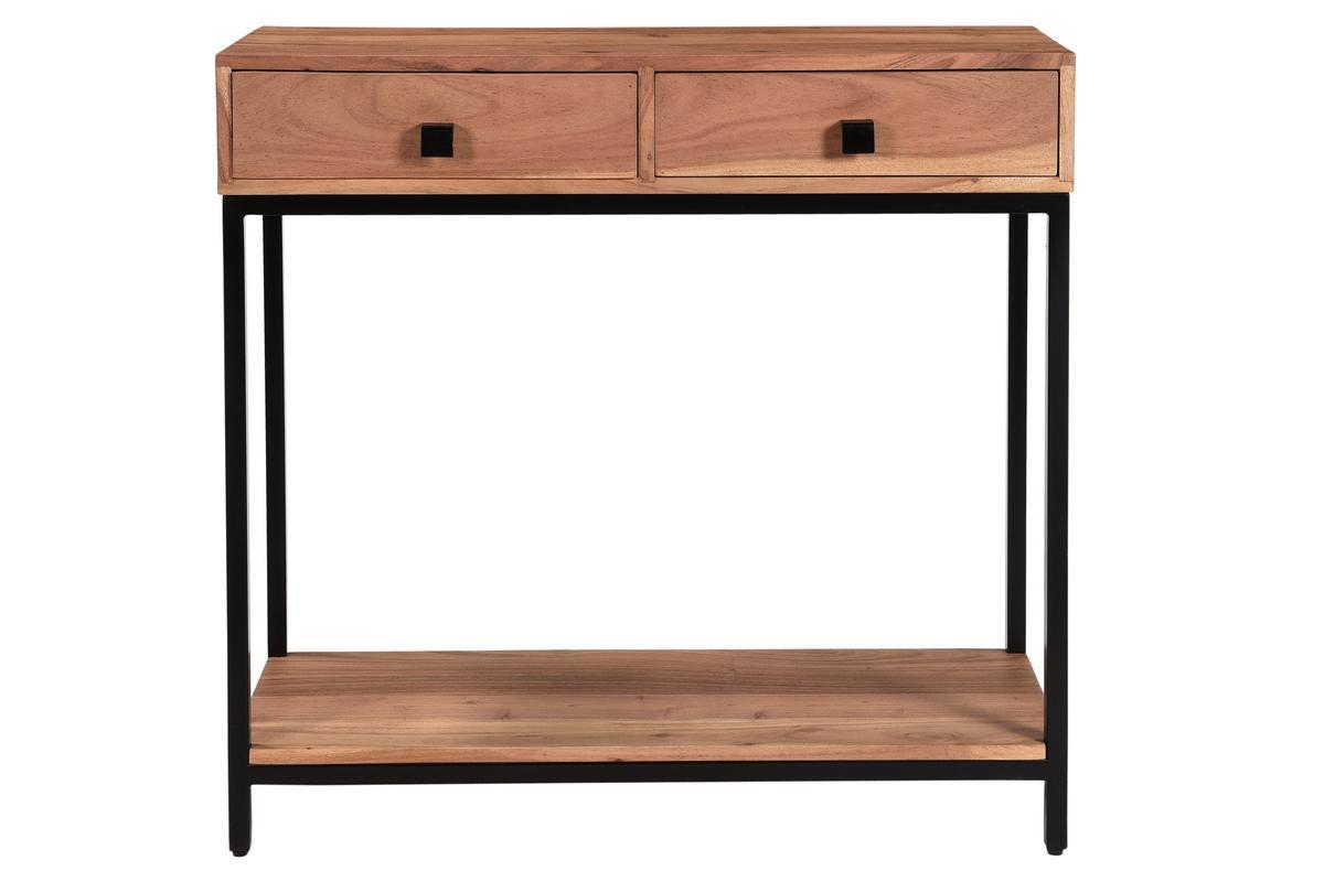 Mesa consola de acacia y metal con 2cajones 80cm AXELLE