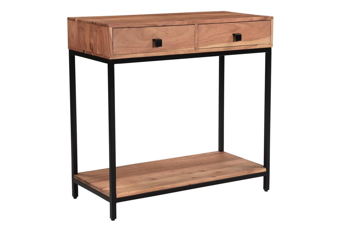 Mesa consola de acacia y metal con 2cajones 80cm AXELLE