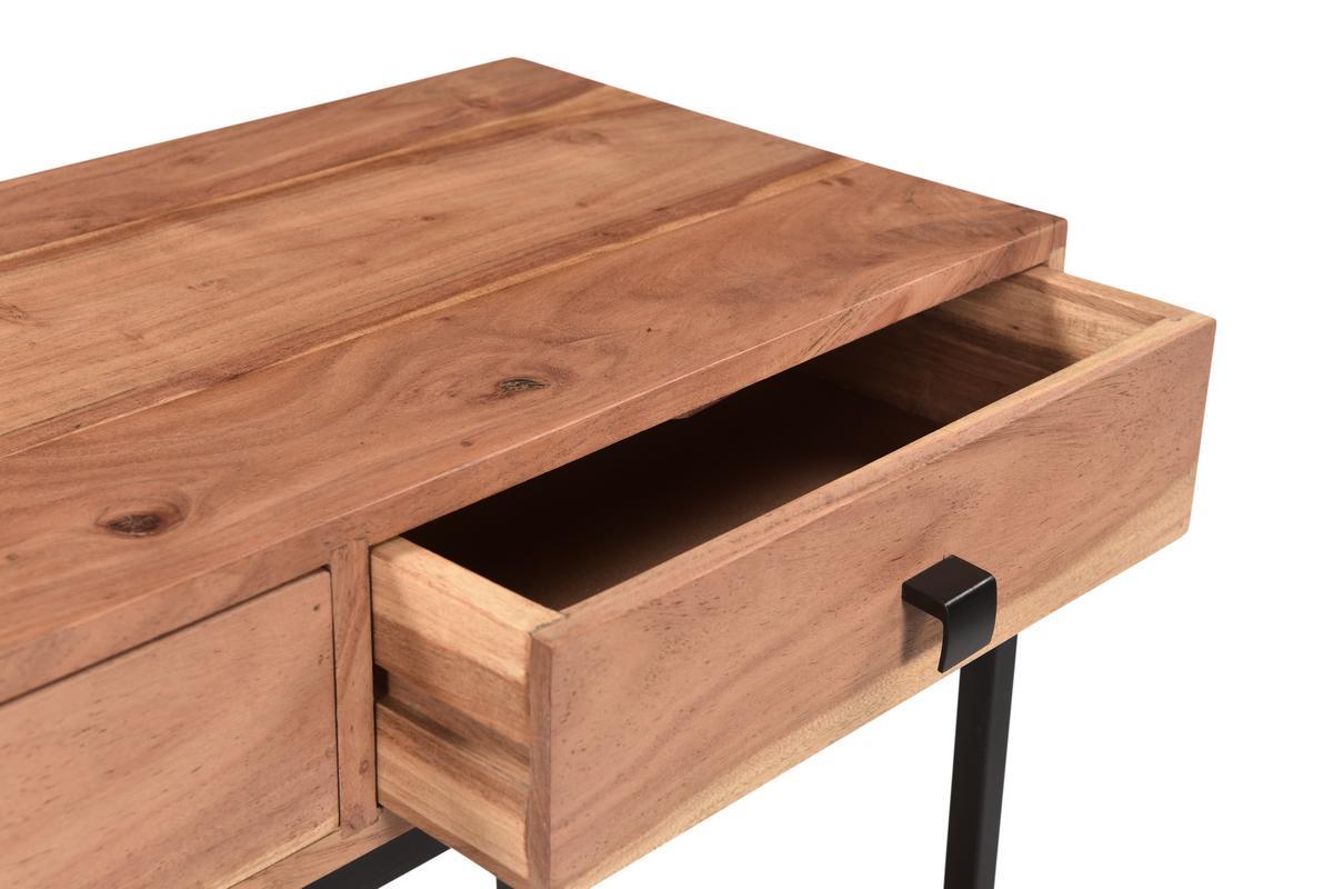 Mesa consola de acacia y metal con 2cajones 80cm AXELLE