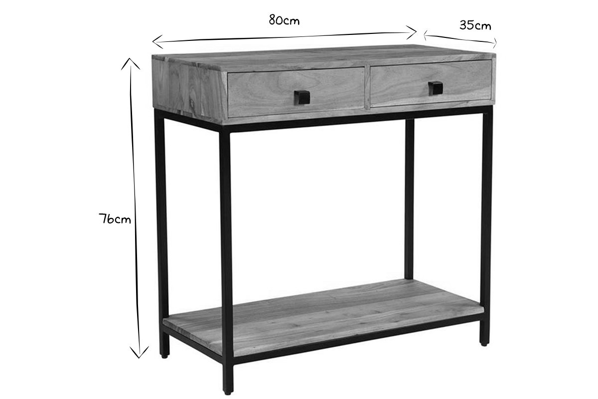 Mesa consola de acacia y metal con 2cajones 80cm AXELLE