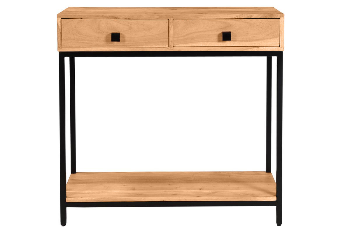 Mesa consola de acacia y metal con 2cajones 80cm AXELLE