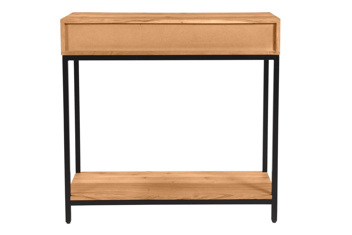 Mesa consola de acacia y metal con 2cajones 80cm AXELLE
