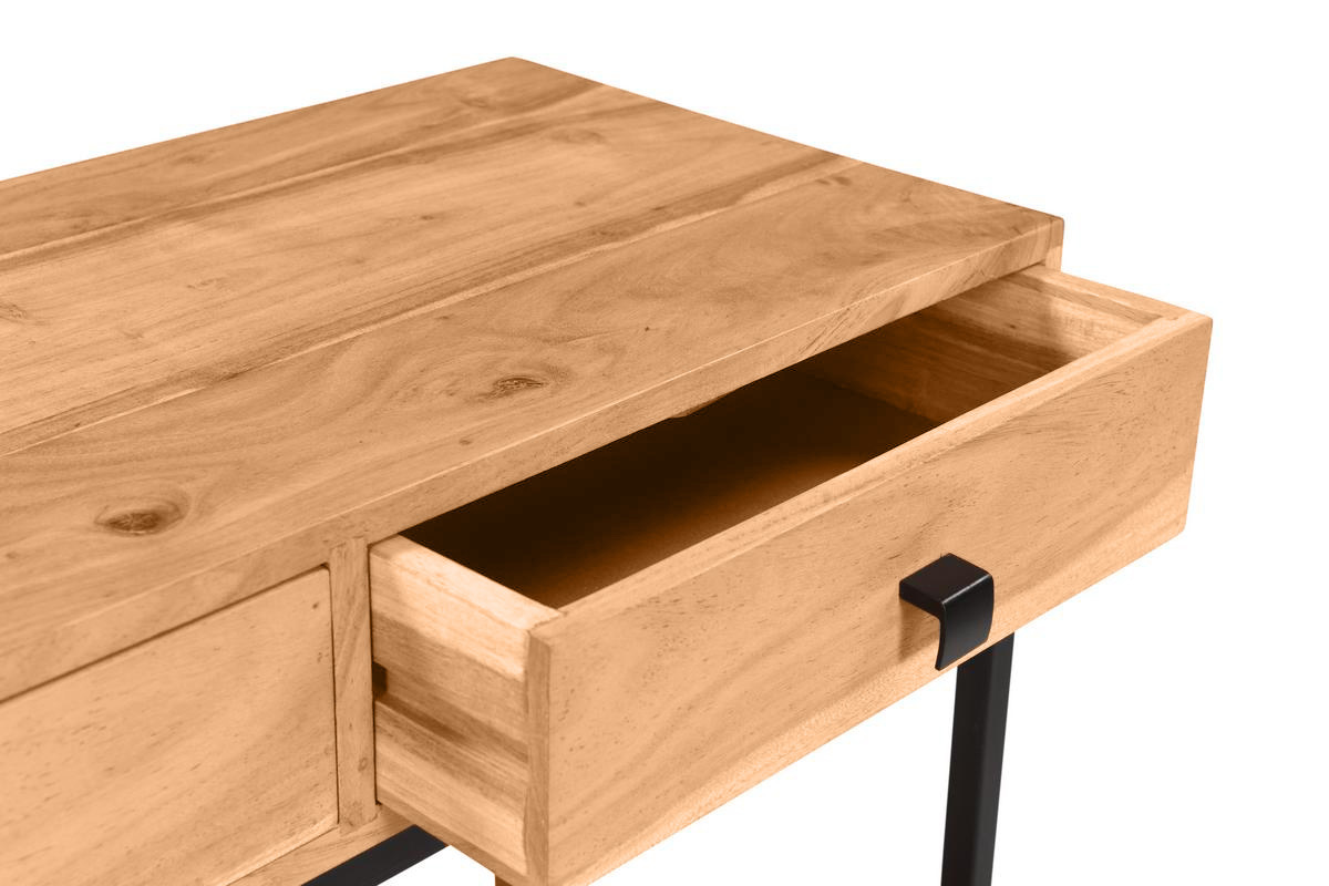 Mesa consola de acacia y metal con 2cajones 80cm AXELLE