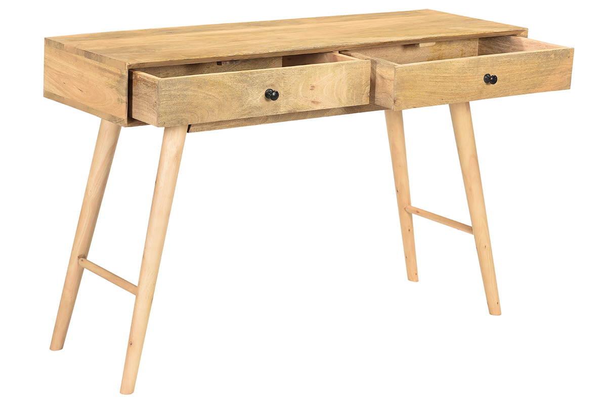 Mesa consola de madera de mango maciza con dos cajones 120cm CRAIG