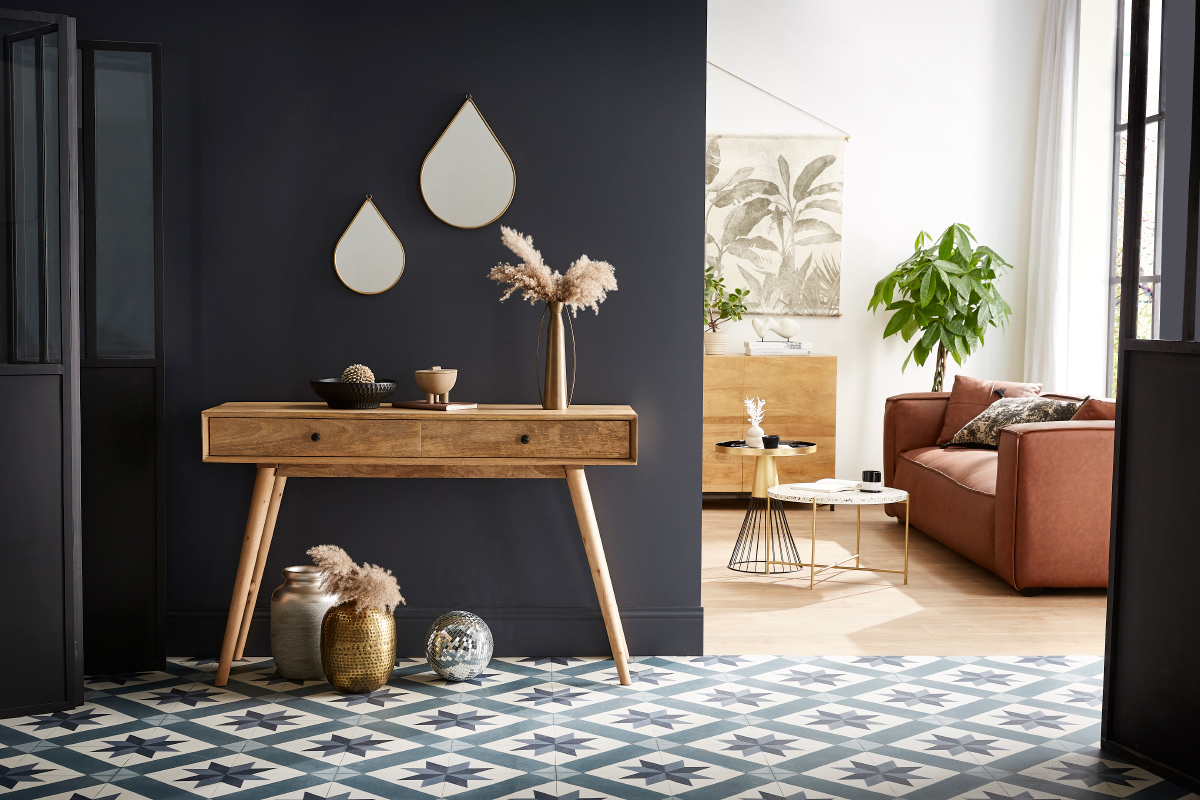 Mesa consola de madera de mango maciza con dos cajones 120cm CRAIG