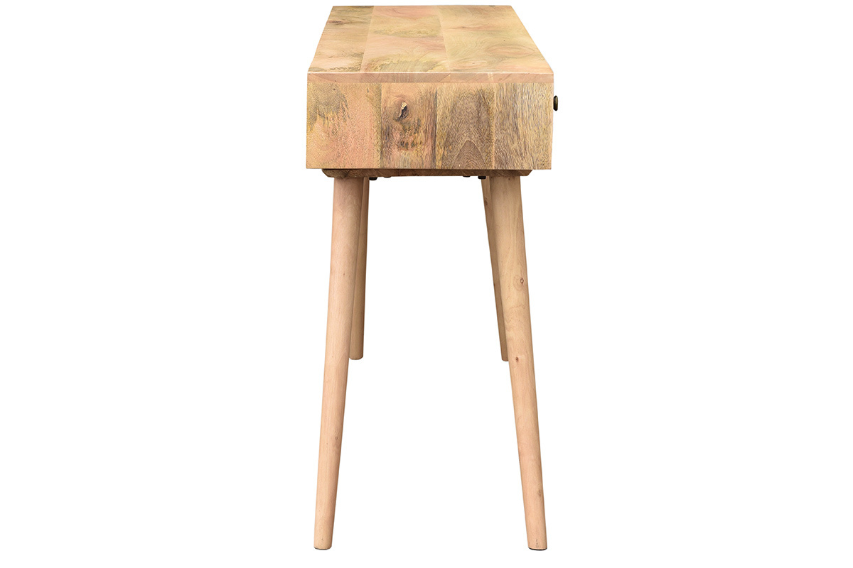 Mesa consola de madera maciza de mango con cajones antracita y dorado 120cm WALTER