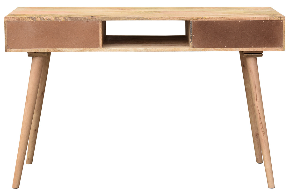 Mesa consola de madera maciza de mango con cajones antracita y dorado 120cm WALTER