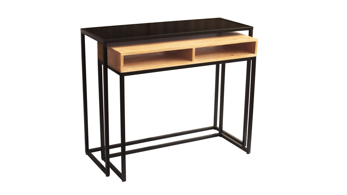 Mesa consola / escritorio de madera de mango maciza y metal 100 cm YPKA