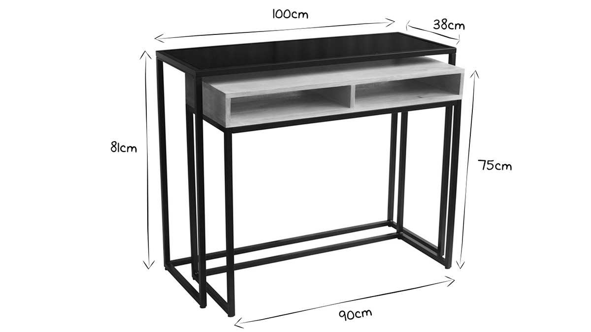 Mesa consola / escritorio de madera de mango maciza y metal 100 cm YPKA