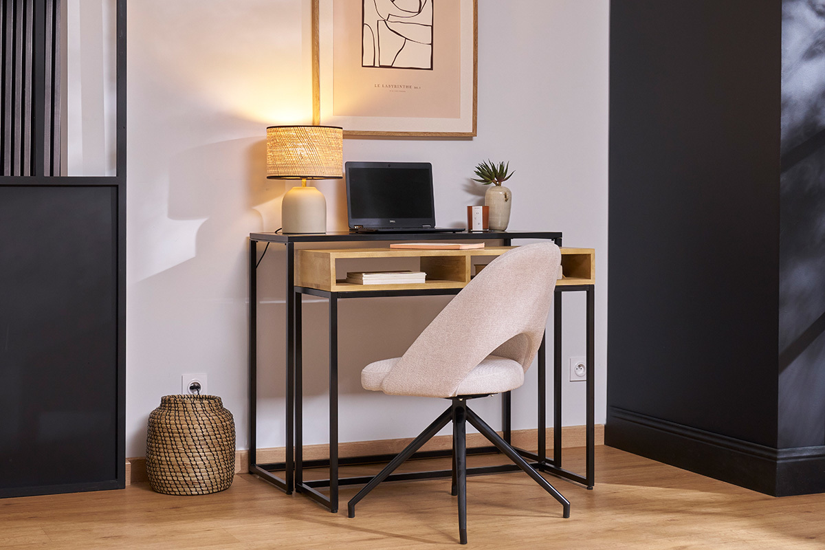 Mesa consola / escritorio de madera de mango maciza y metal 100 cm YPKA