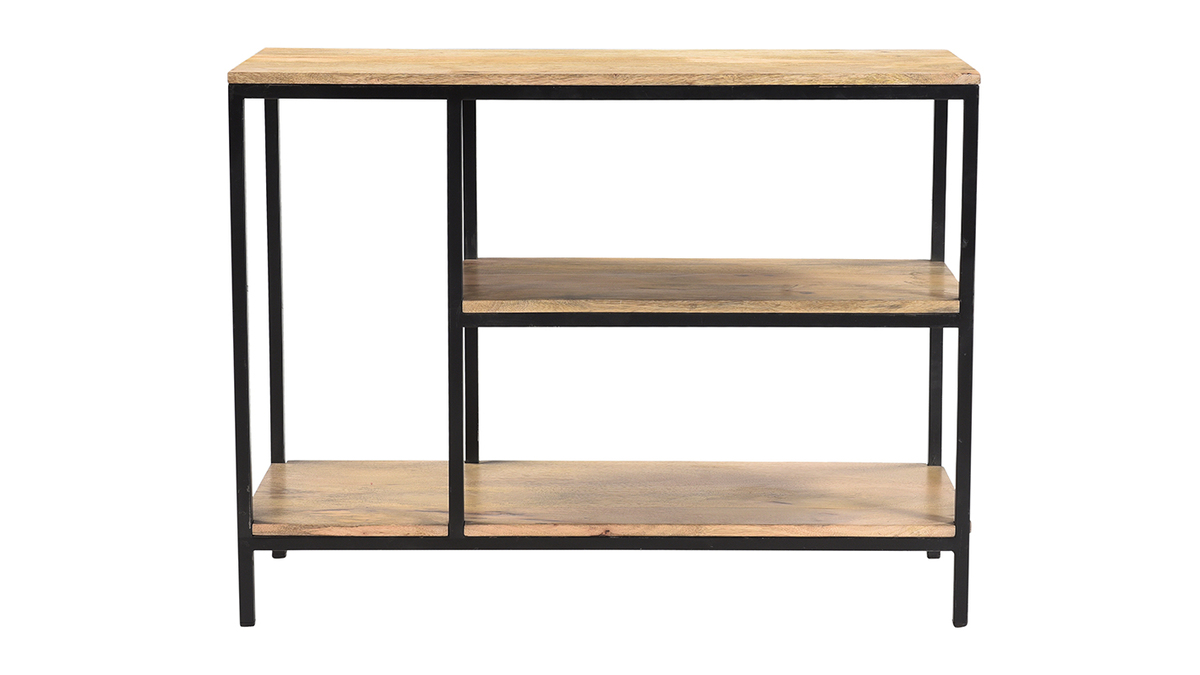 Mesa consola industrial de madera de mango maciza y metal 100cm MERYN