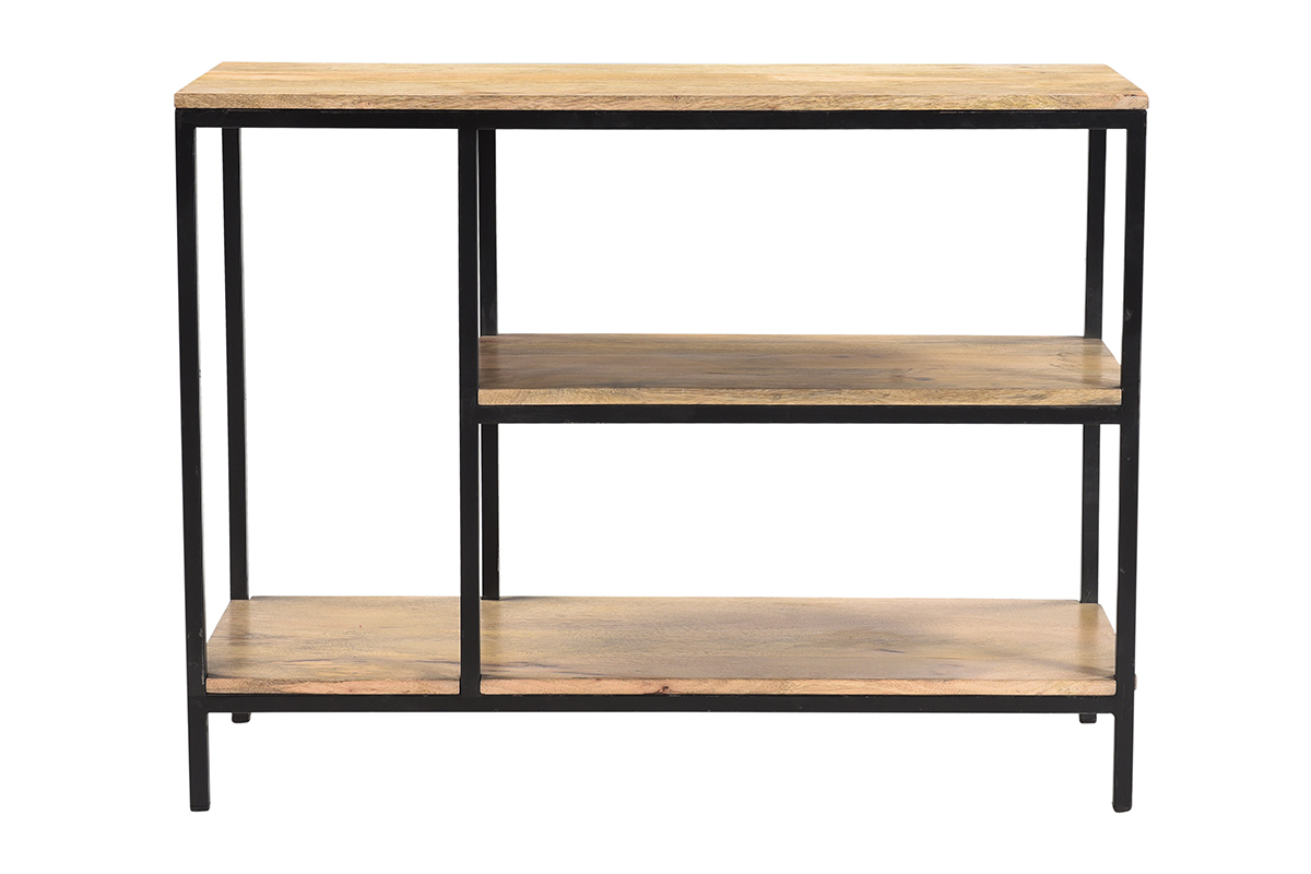 Mesa consola industrial de madera de mango maciza y metal 100cm MERYN