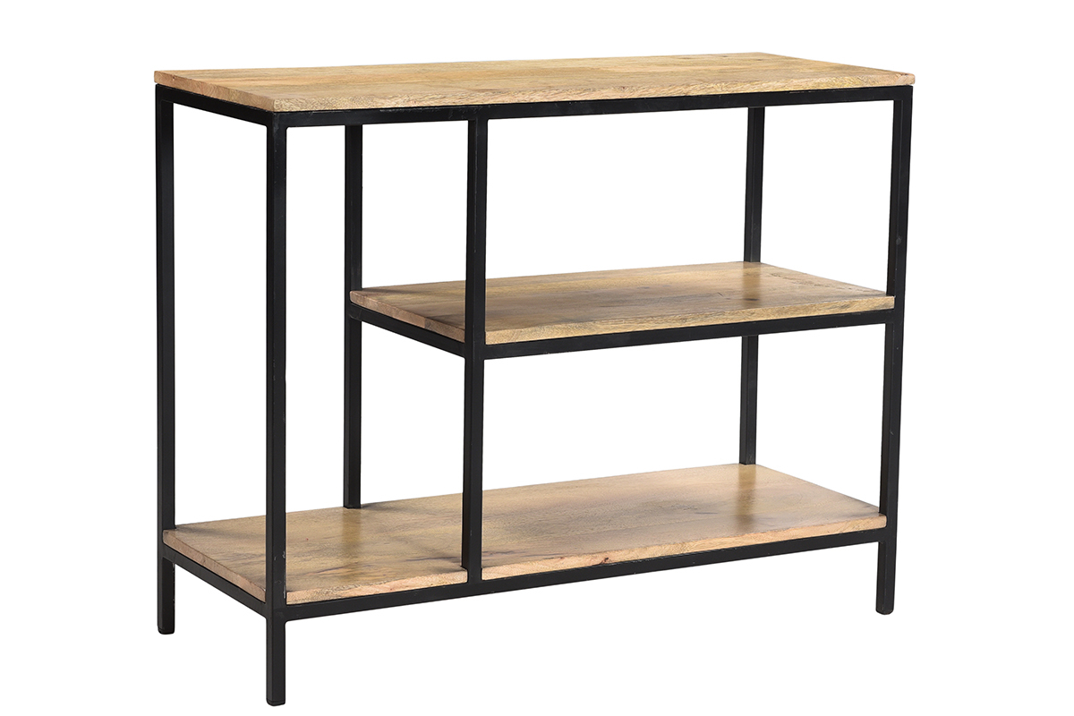 Mesa consola industrial de madera de mango maciza y metal 100cm MERYN