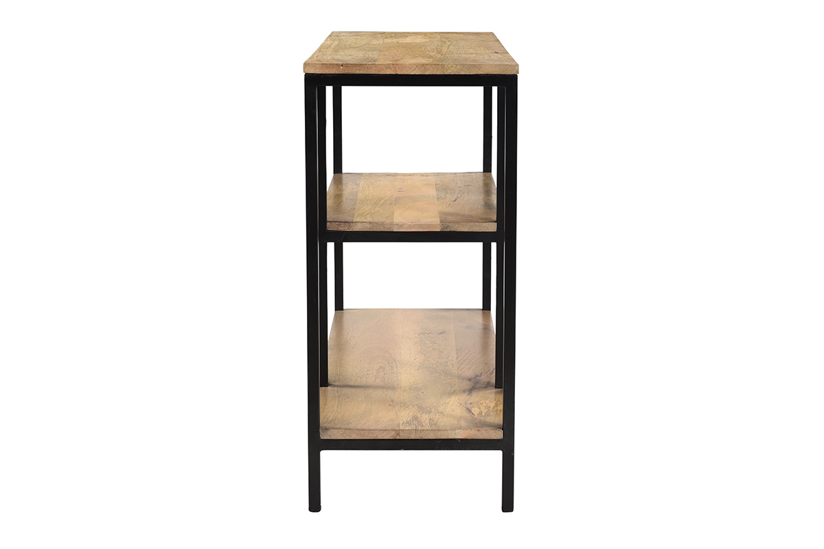 Mesa consola industrial de madera de mango maciza y metal 100cm MERYN