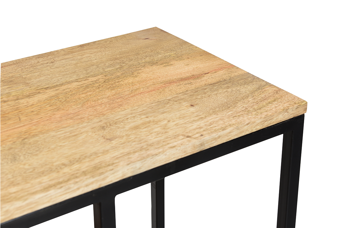 Mesa consola industrial de madera de mango maciza y metal 100cm MERYN