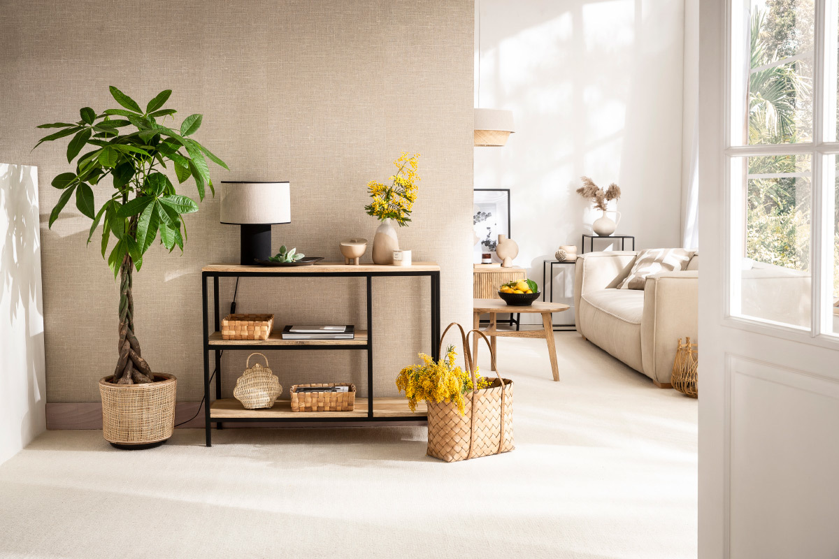 Mesa consola industrial de madera de mango maciza y metal 100cm MERYN