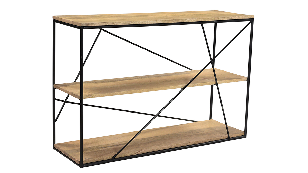 Mesa consola industrial de madera de mango maciza y metal 115cm MAESTRO
