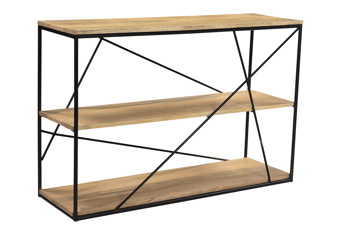 Mesa consola industrial de madera de mango maciza y metal 115cm MAESTRO