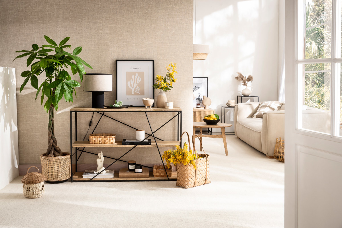 Mesa consola industrial de madera de mango maciza y metal 115cm MAESTRO
