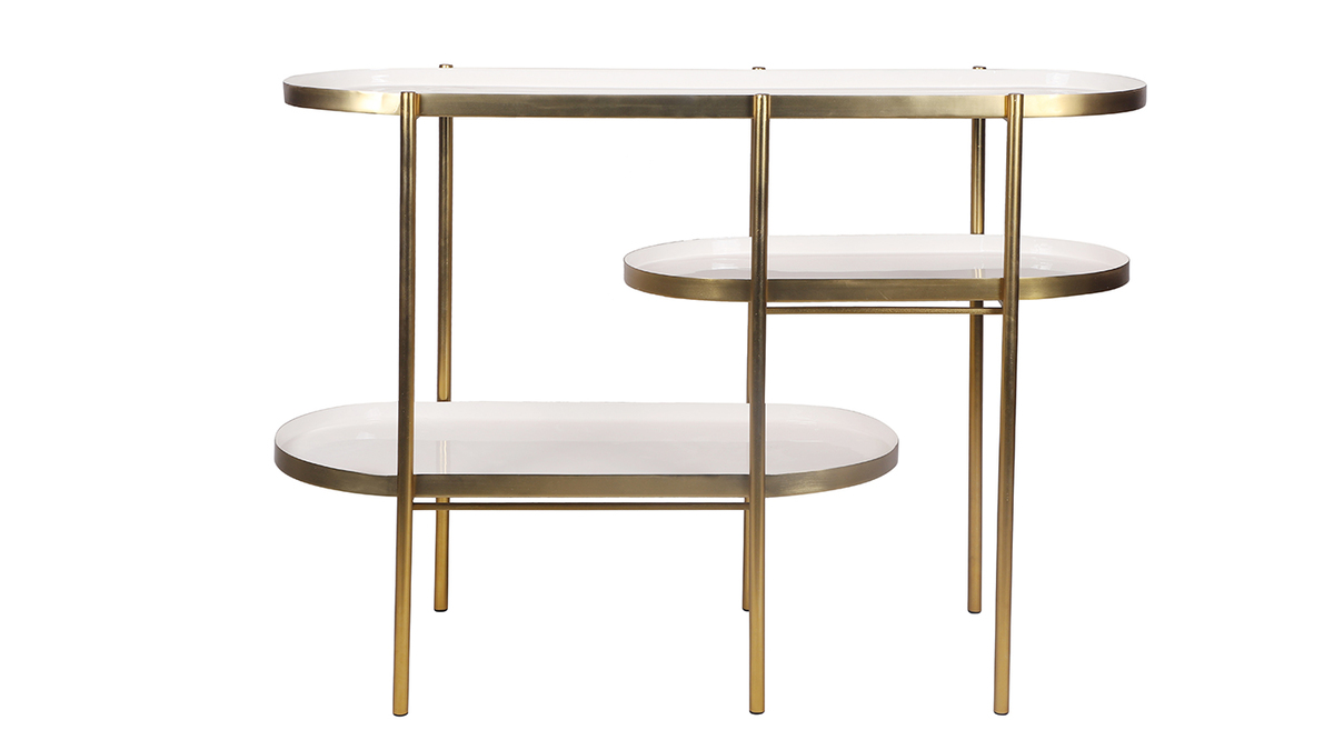 Mesa consola lacada blanca con metal cepillado dorado ZURIA