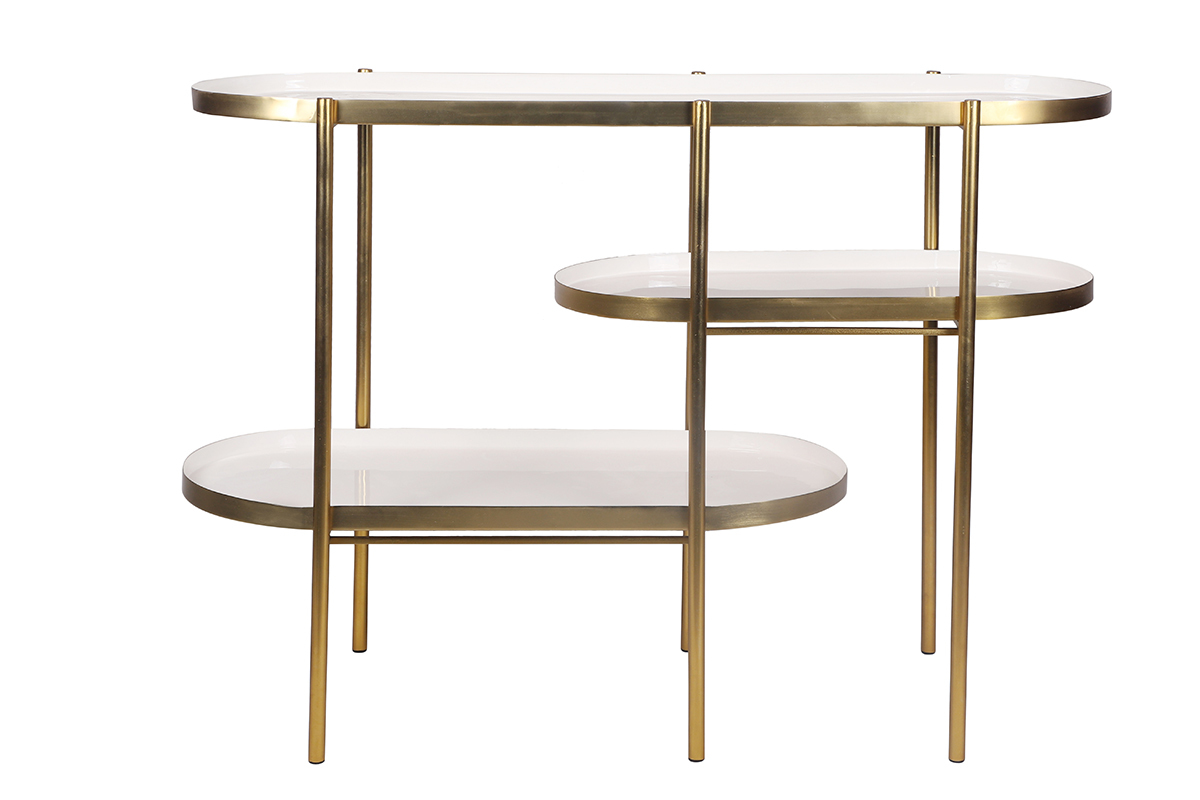 Mesa consola lacada blanca con metal cepillado dorado ZURIA