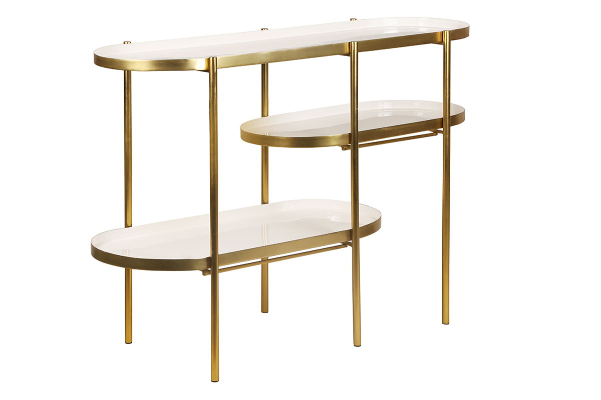 Mesa consola lacada blanca con metal cepillado dorado ZURIA
