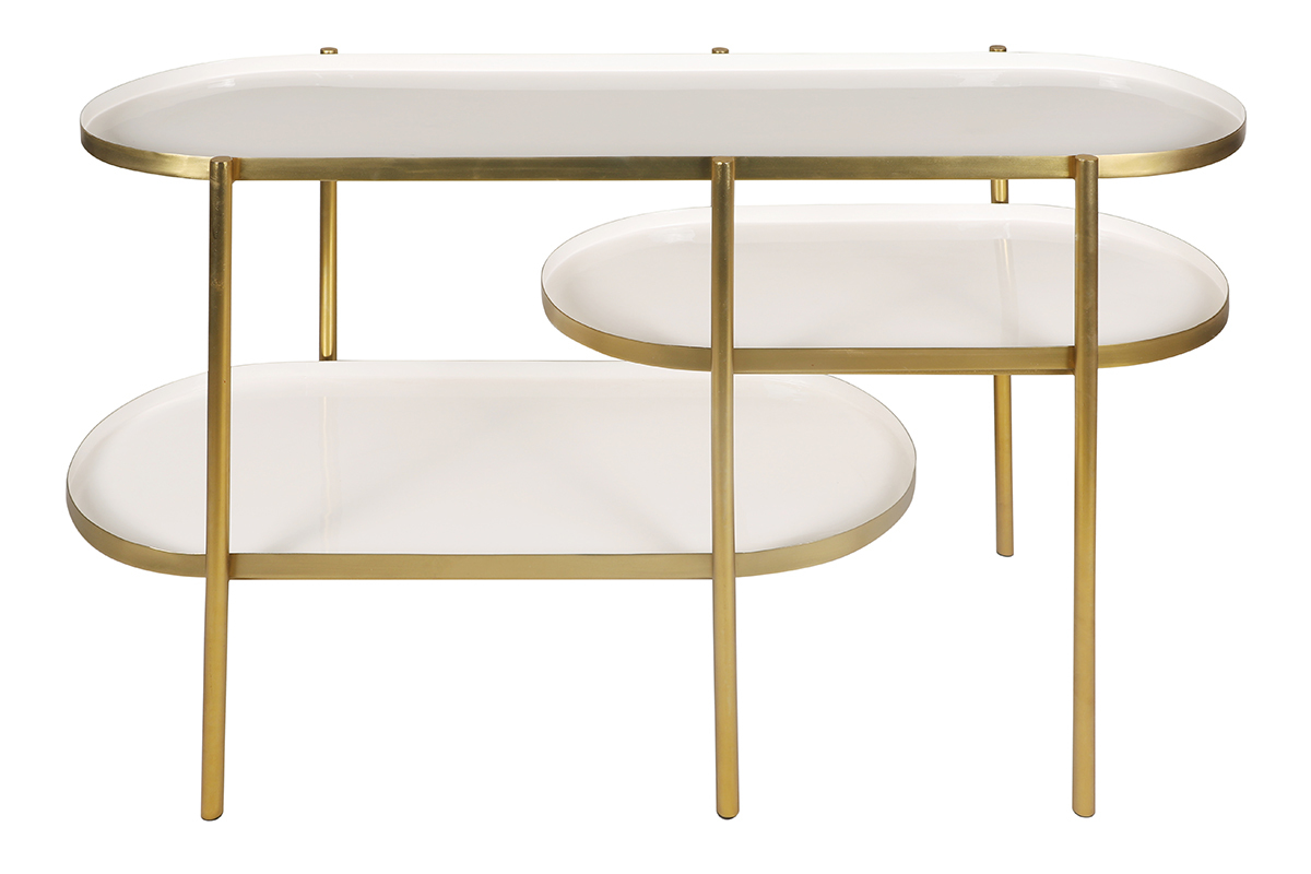 Mesa consola lacada blanca con metal cepillado dorado ZURIA