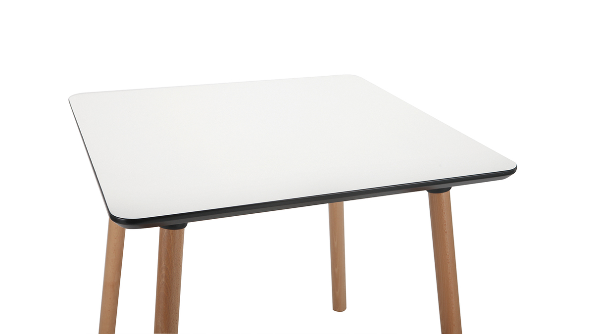 mesa cuadrada blanca con patas en madera L80 BRUNCH