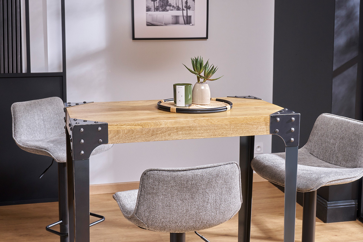 Mesa de bar cuadrada diseño industrial madera y metal MADISON
