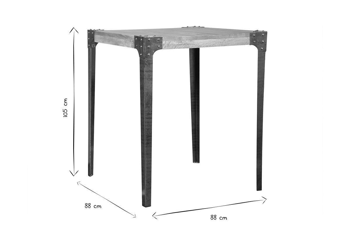 Mesa de bar cuadrada diseño industrial madera y metal MADISON