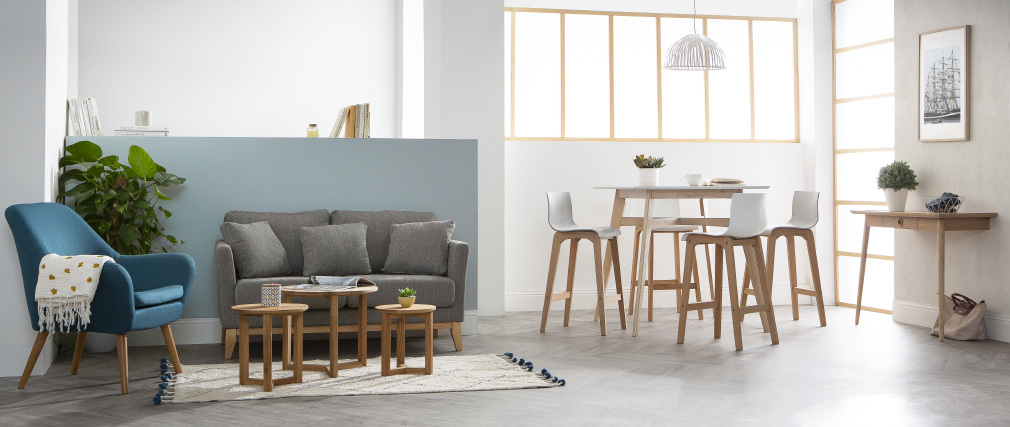 Mesa de bar cuadrada madera tablero blanco LEENA