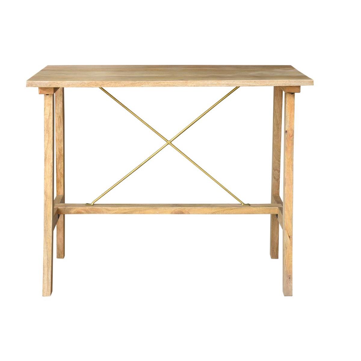Mesa de bar en mango macizo y metal dorado L130 cm MARGHA