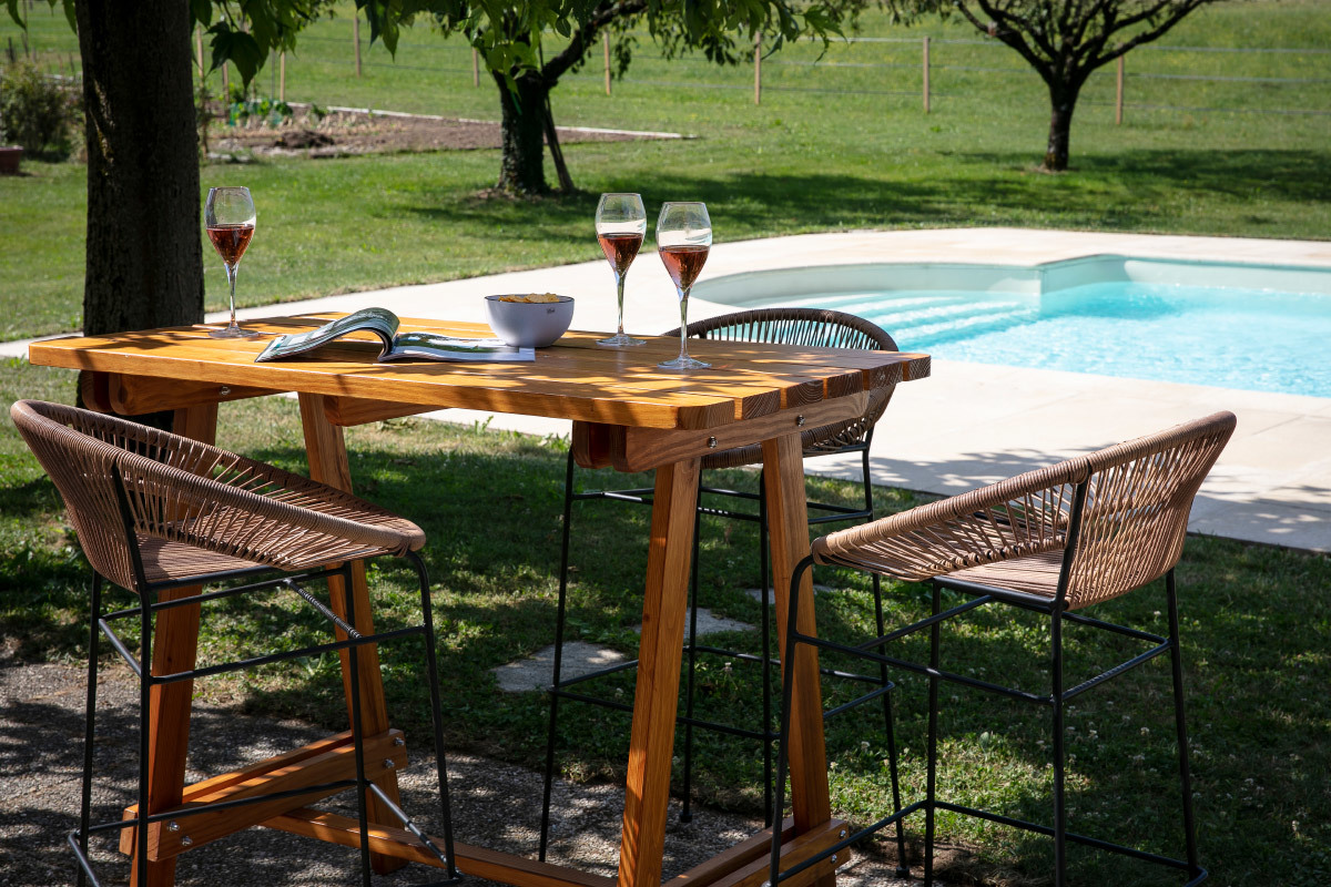 Mesa de bar en pino y teca BELLINI
