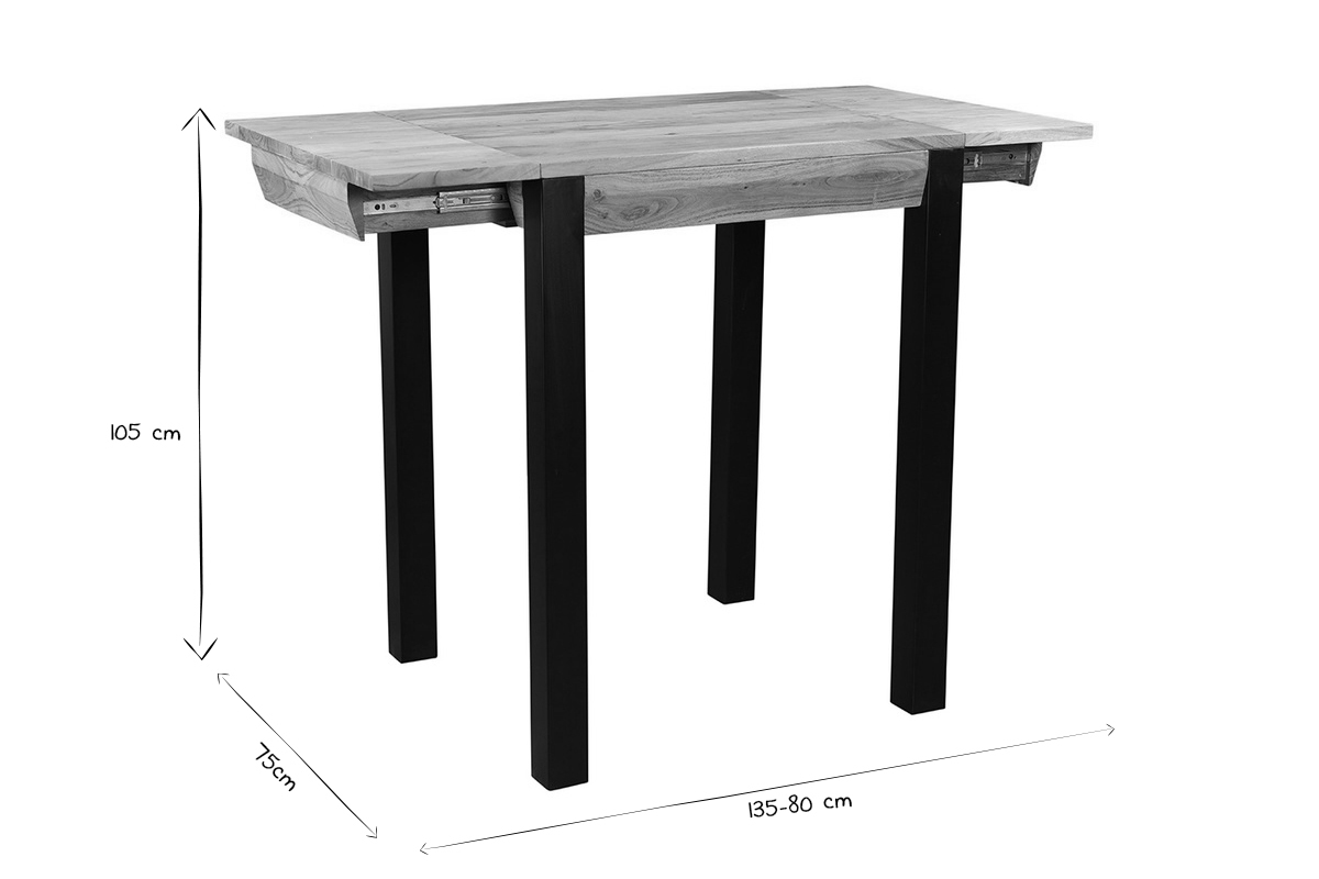 Mesa de bar extensible en acacia y metal L80-135 cm TRAP