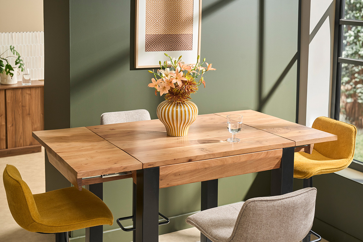 Mesa de bar extensible en acacia y metal L80-135 cm TRAP