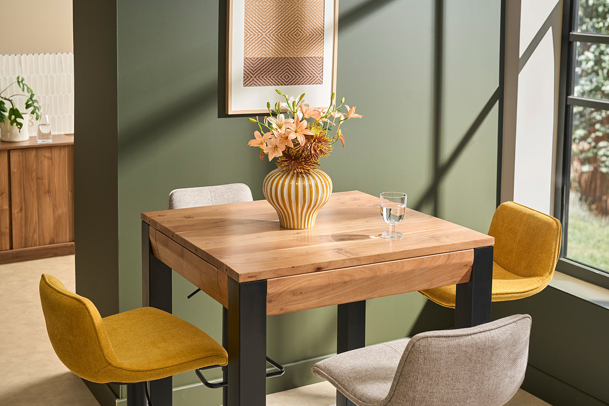 Mesa de bar extensible en acacia y metal L80-135 cm TRAP