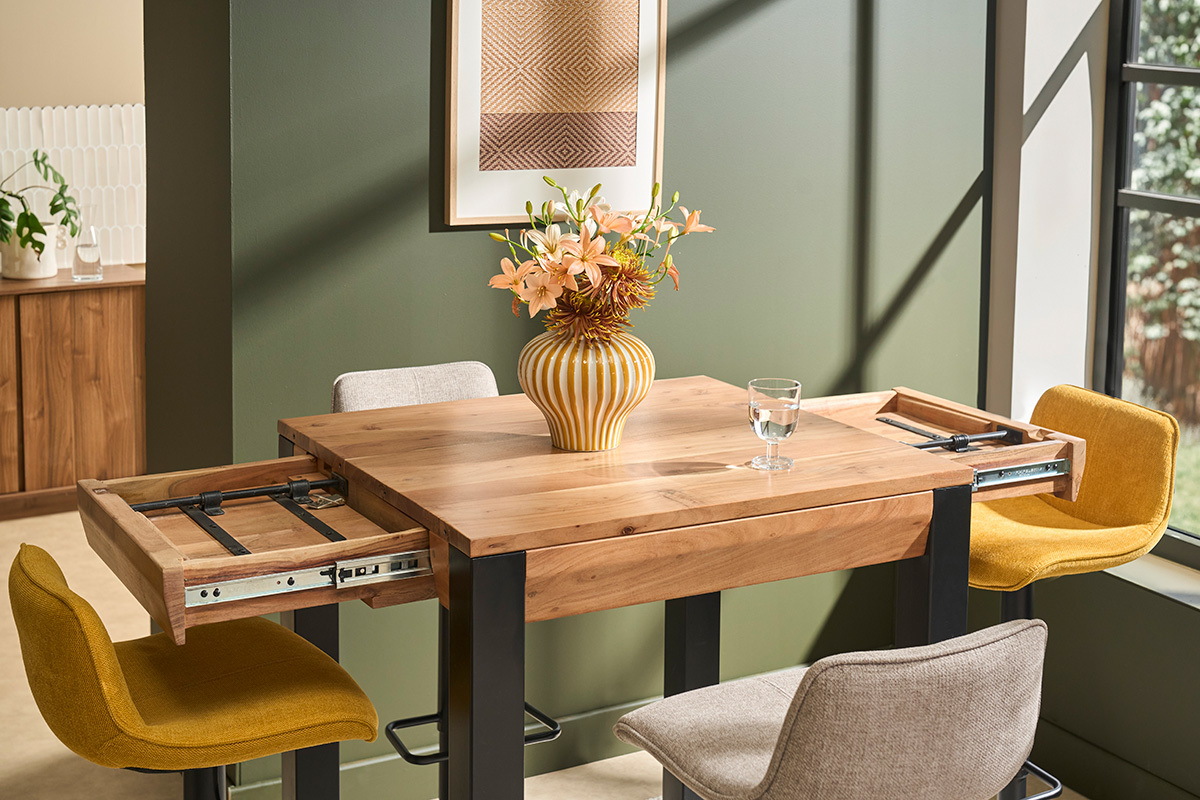 Mesa de bar extensible en acacia y metal L80-135 cm TRAP