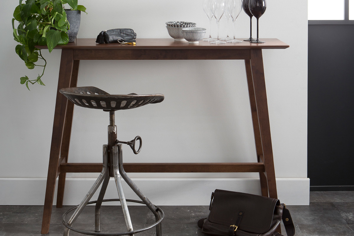 Mesa de bar moderna madera nogal L120 cm RUSSELL